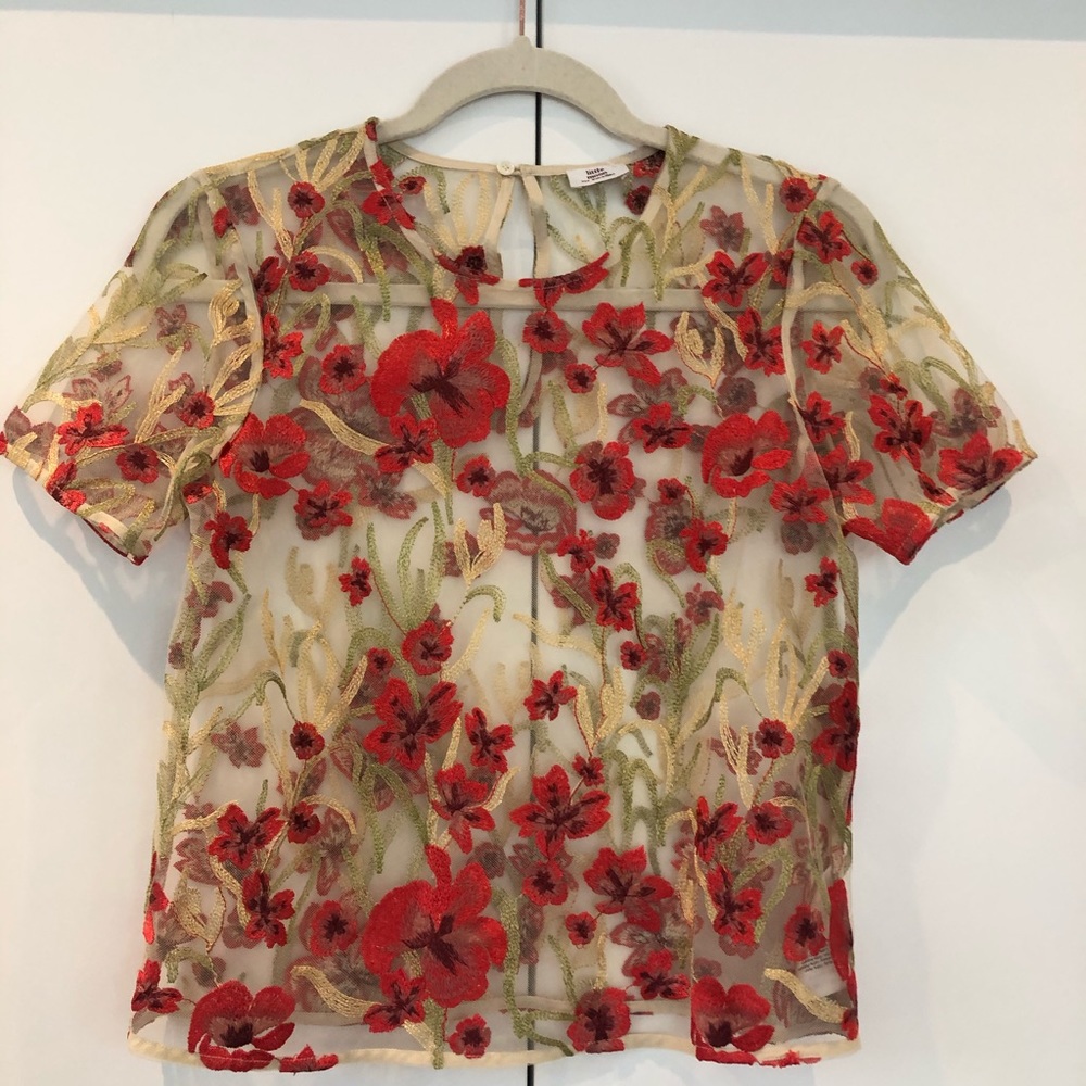 Aritzia little moon sheer embroidery floral top - Picture 2 of 4